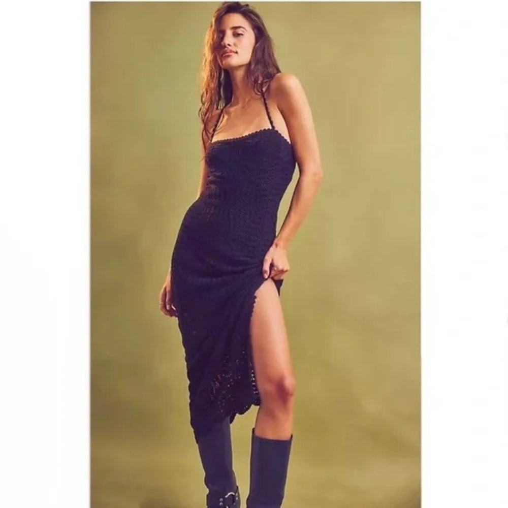 NWOT Free People Dahlia Crochet Maxi Dress in Black Z40